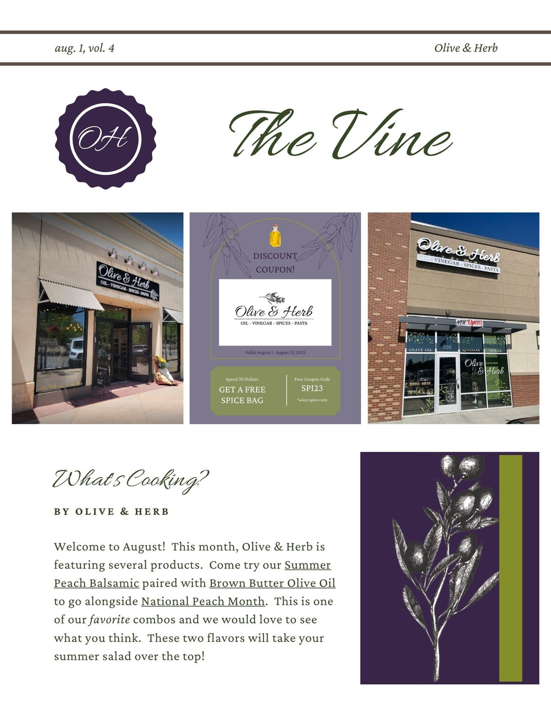 The Vine: Olive & Herb's Monthly Newsletter: August 2023