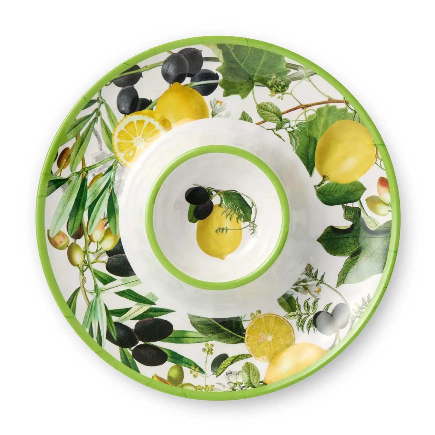 Limone Melamine Chip & Dip Round Platter