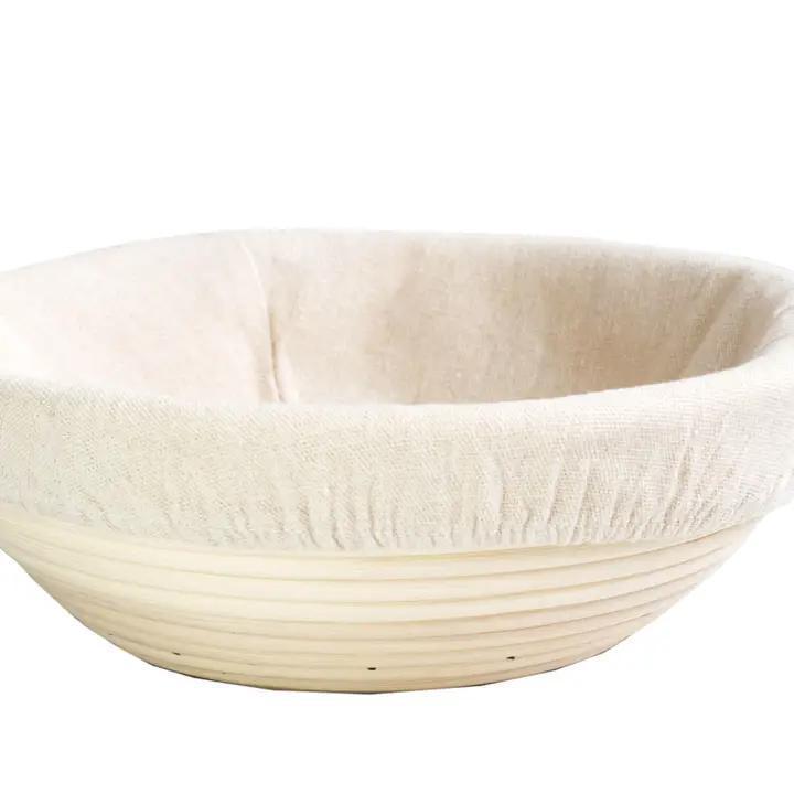 10" Round Bread Proofing Basket Rattan Bowl W/Cloth Liner
