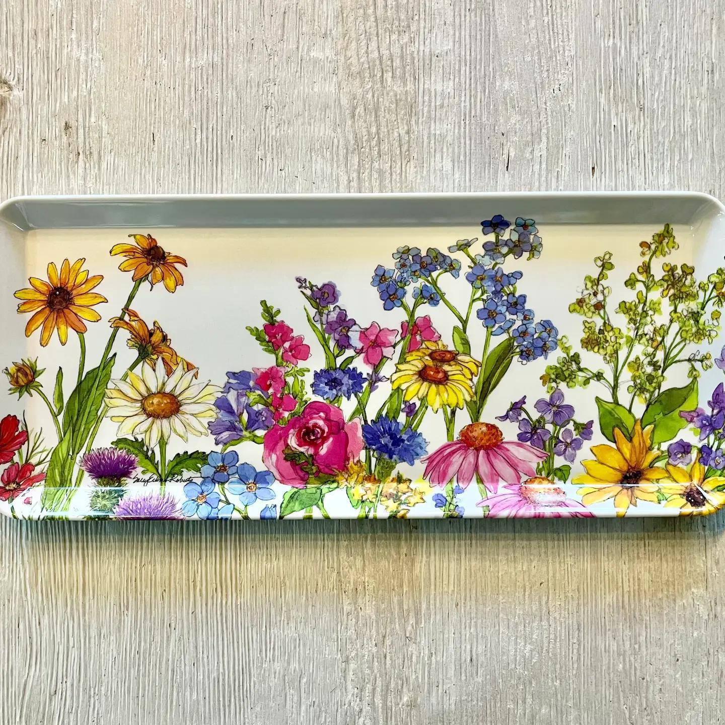 Wildflower Floral Garden Bamboo Oval Serving Platter