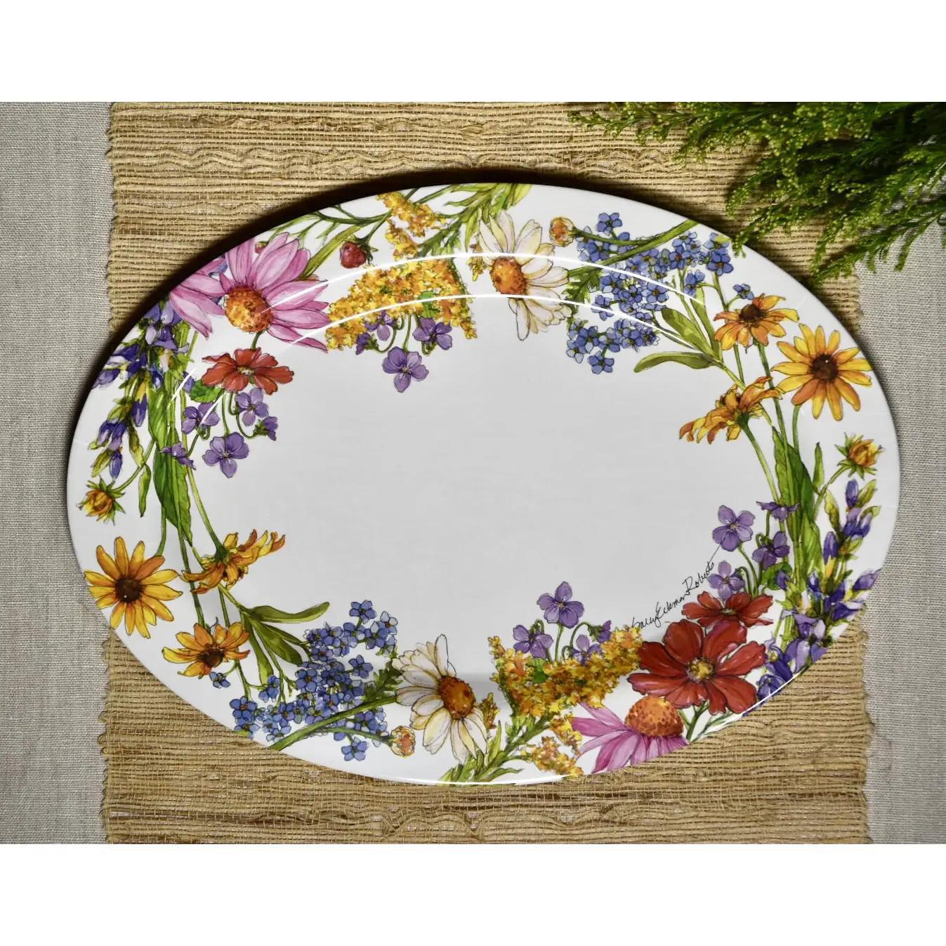 Wildflower Floral Garden Bamboo Oval Serving Platter
