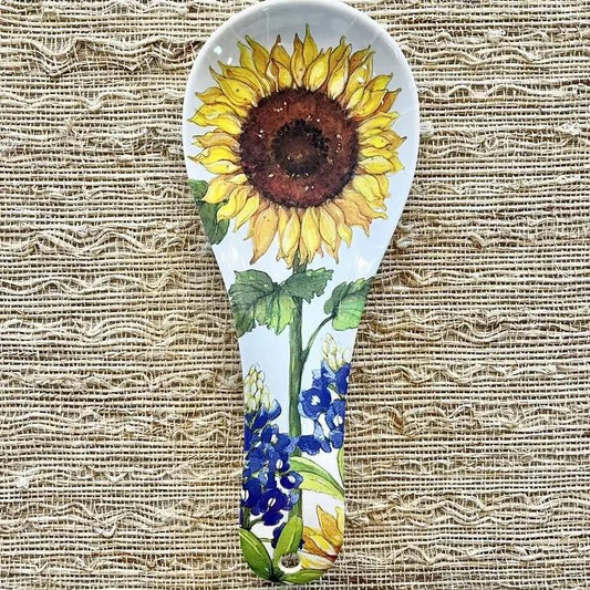 Sunflower & Bluebonnets Floral Flower Plates & Spoons