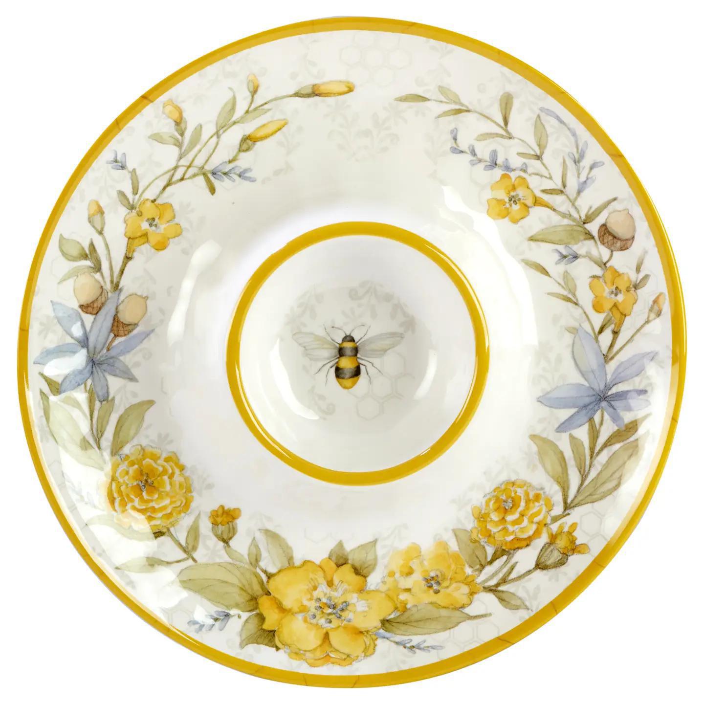 Melamine Round Chip & Dip Plate Bees