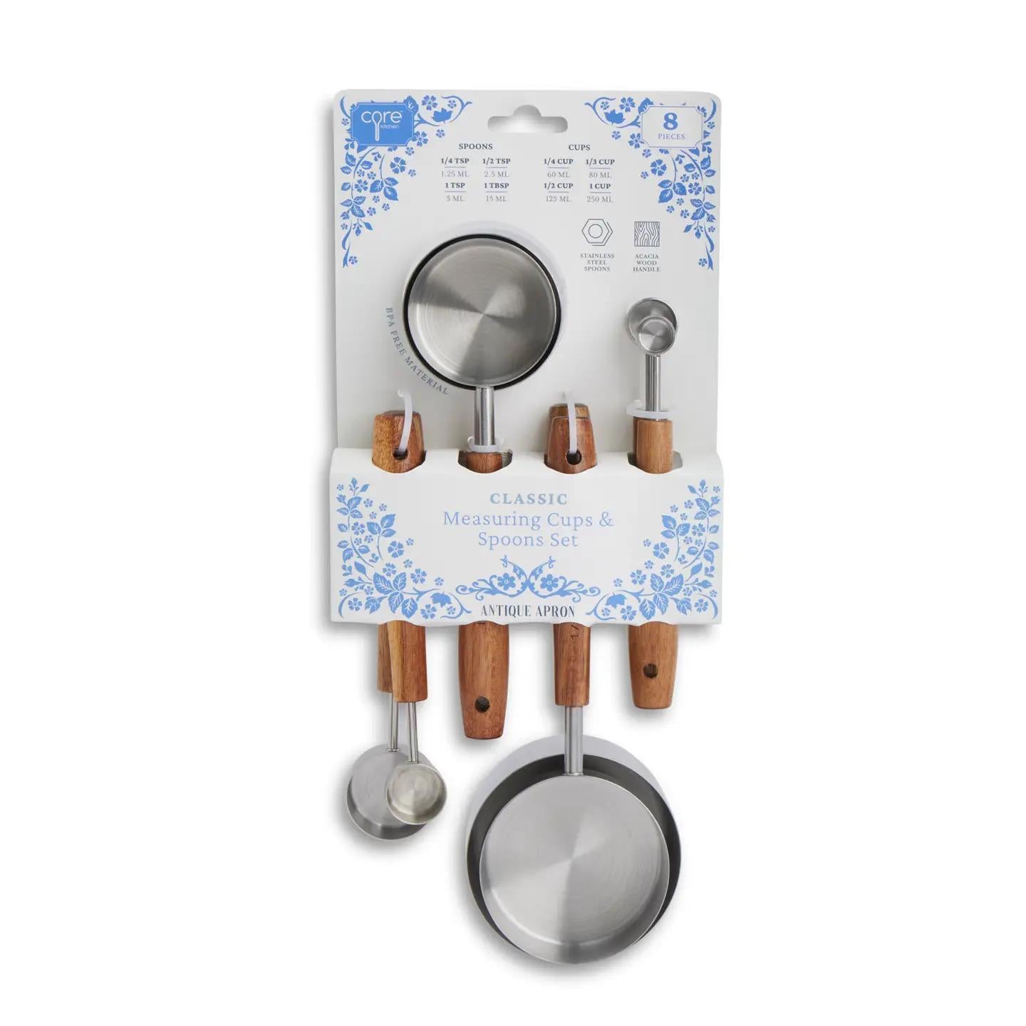 8pc Classic Acacia Handle Measuring Cups and Spoons Set