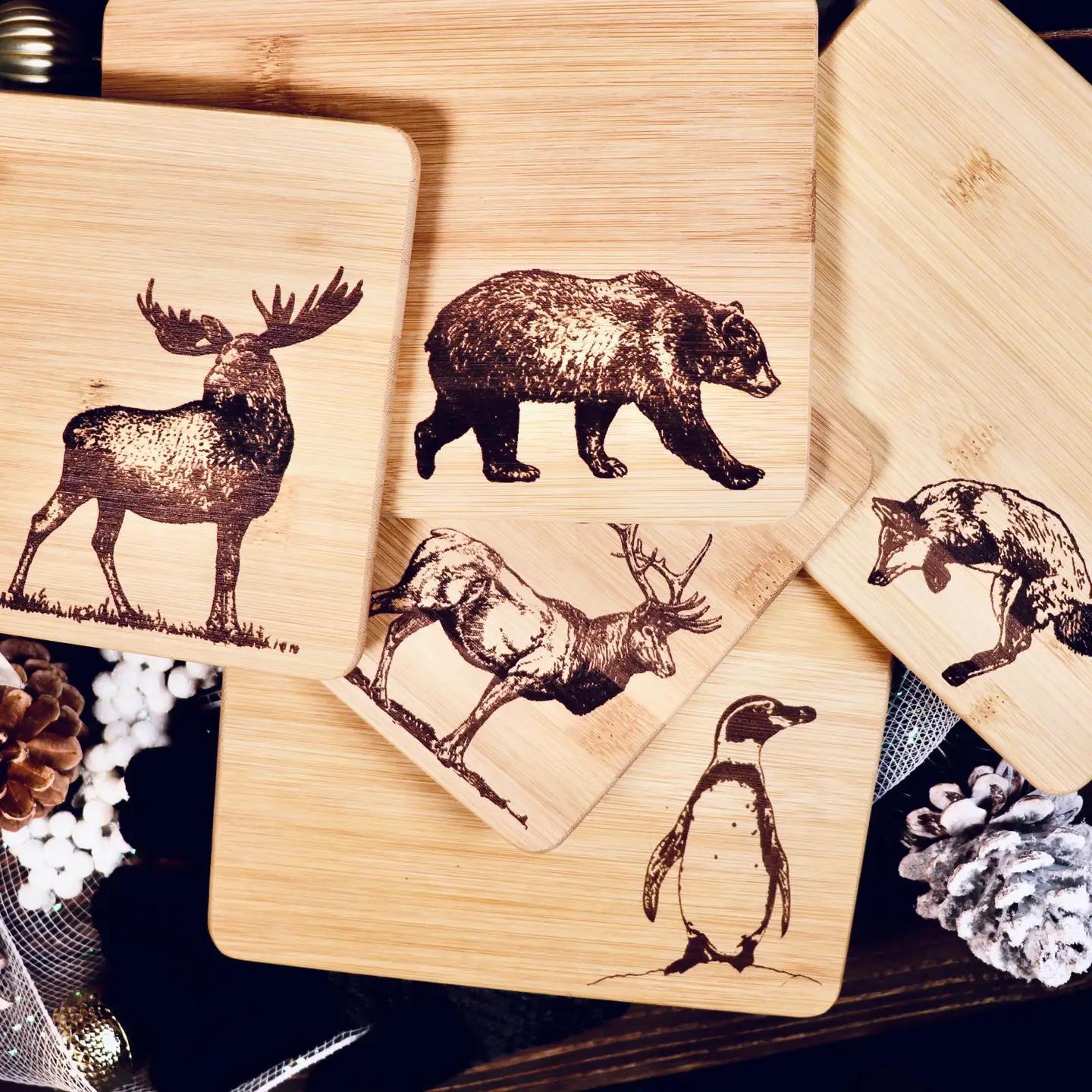 Winter Animals Small Bamboo Cutting Board