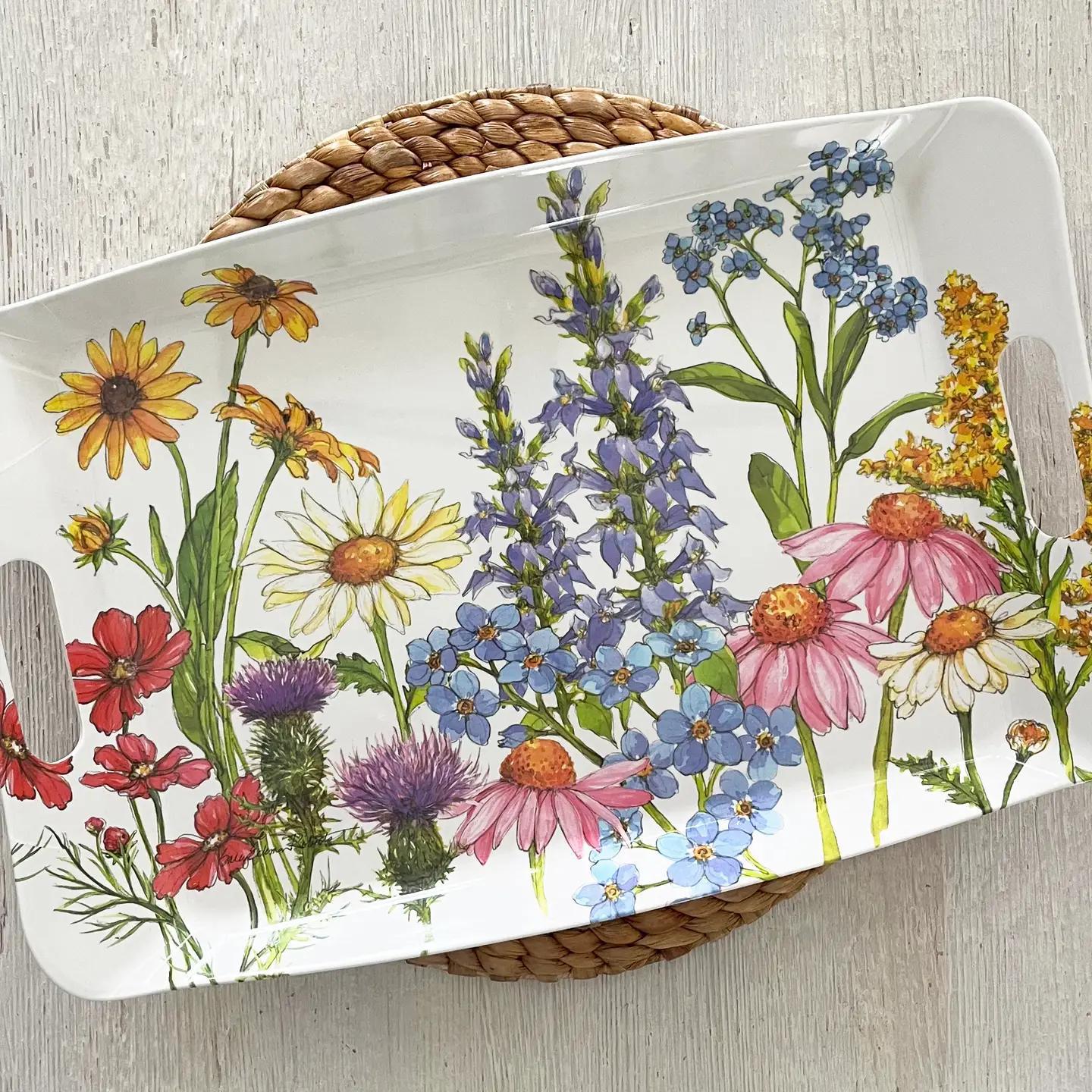 Wildflower Floral Garden Bamboo Oval Serving Platter
