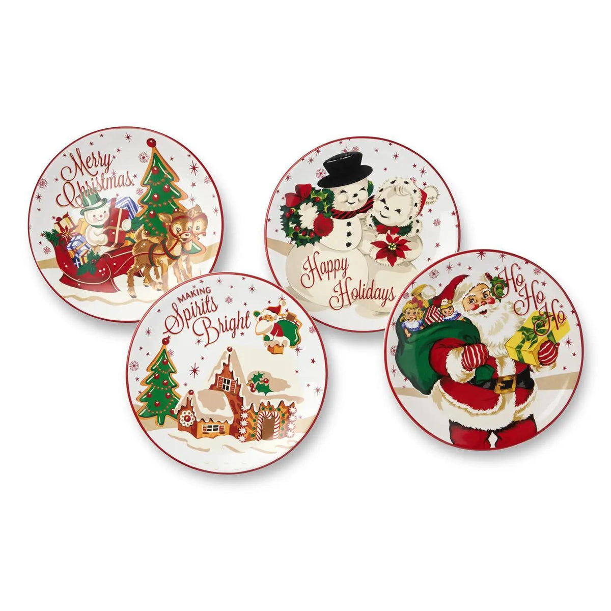 Santa's Retro Christmas Dessert Plate 9in Asst