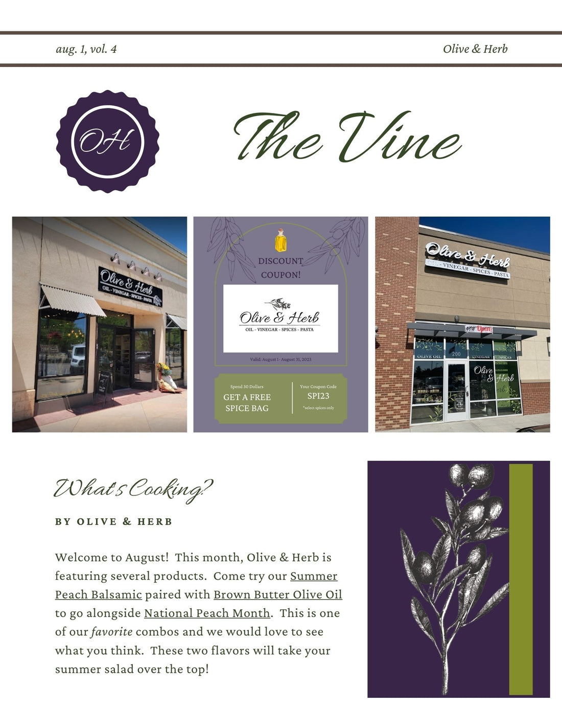 The Vine:  Olive & Herb's Monthly Newsletter: August 2023