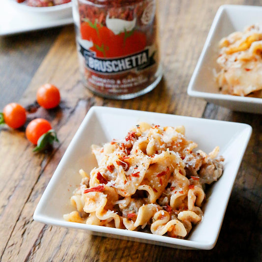 Drunken Bruschetta and Sausage Pasta