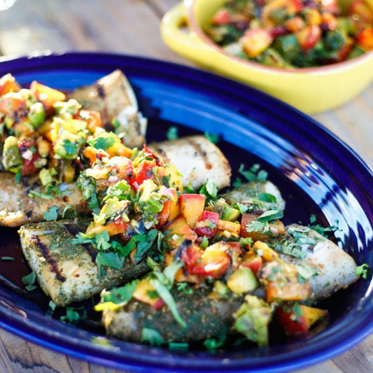Mediterranean Grilled Mahi Mahi with Peach Salsa