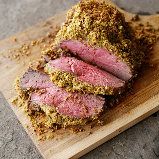 Pistachio and Parmesan Herb Encrusted Beef Tenderloin