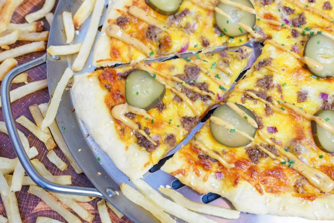 Cheeseburger Pizza with Everything Aioli