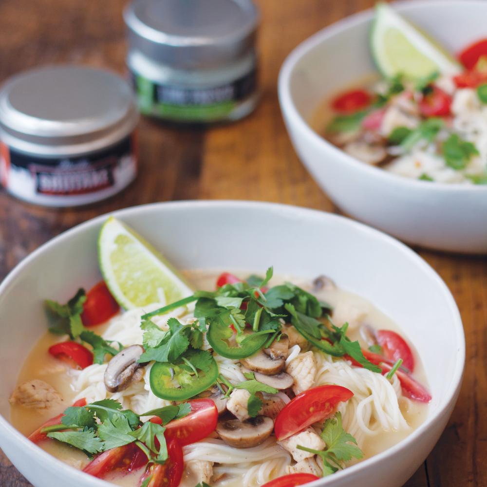 Thai Style Chicken and Mushroom Noodle Soup