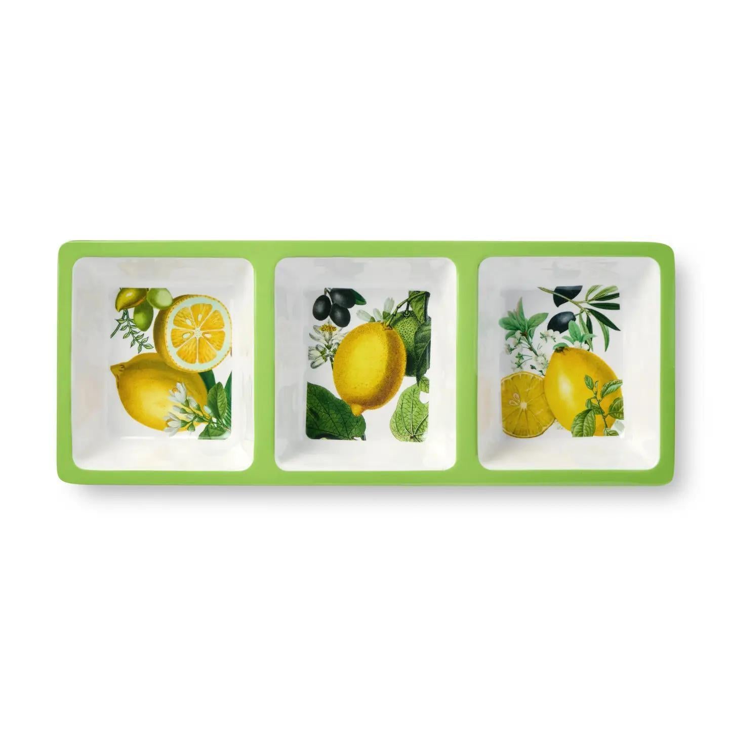 Limone Melamine 3-Section Relish Tray