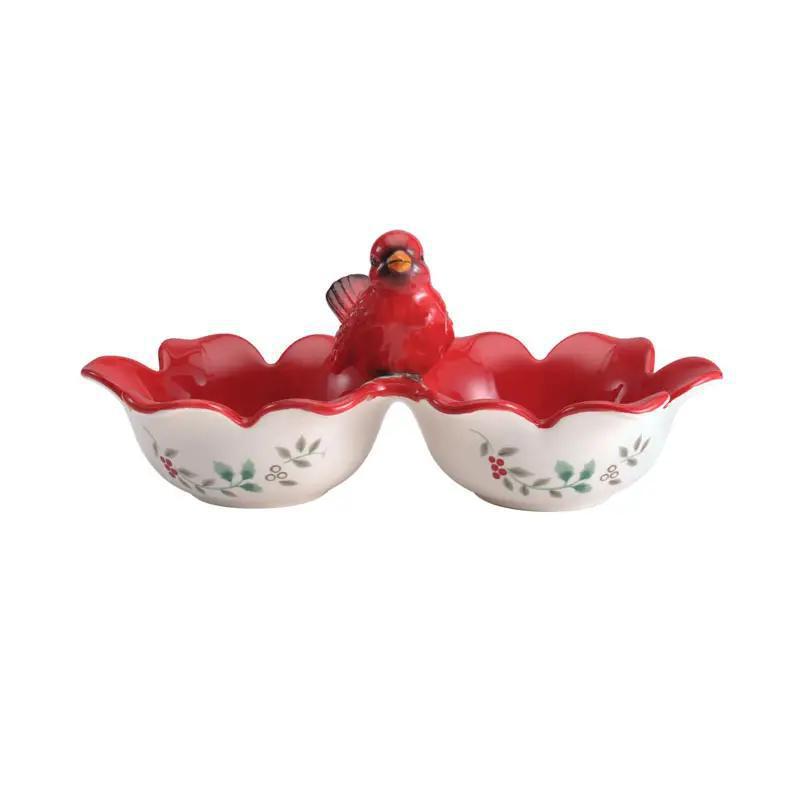 Winterberry Cardinal 2 Section Bowl