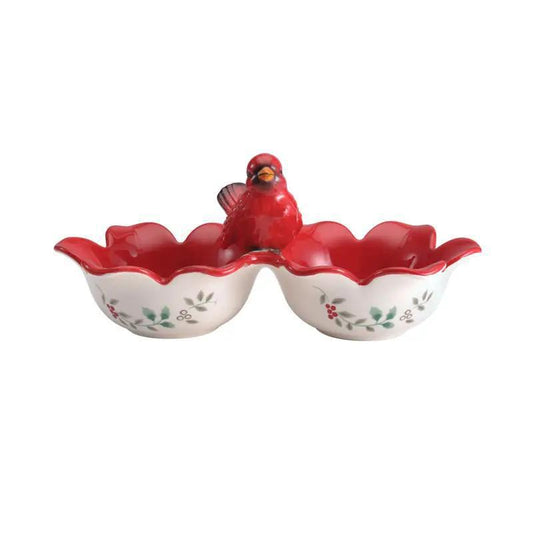 Winterberry Cardinal 2 Section Bowl