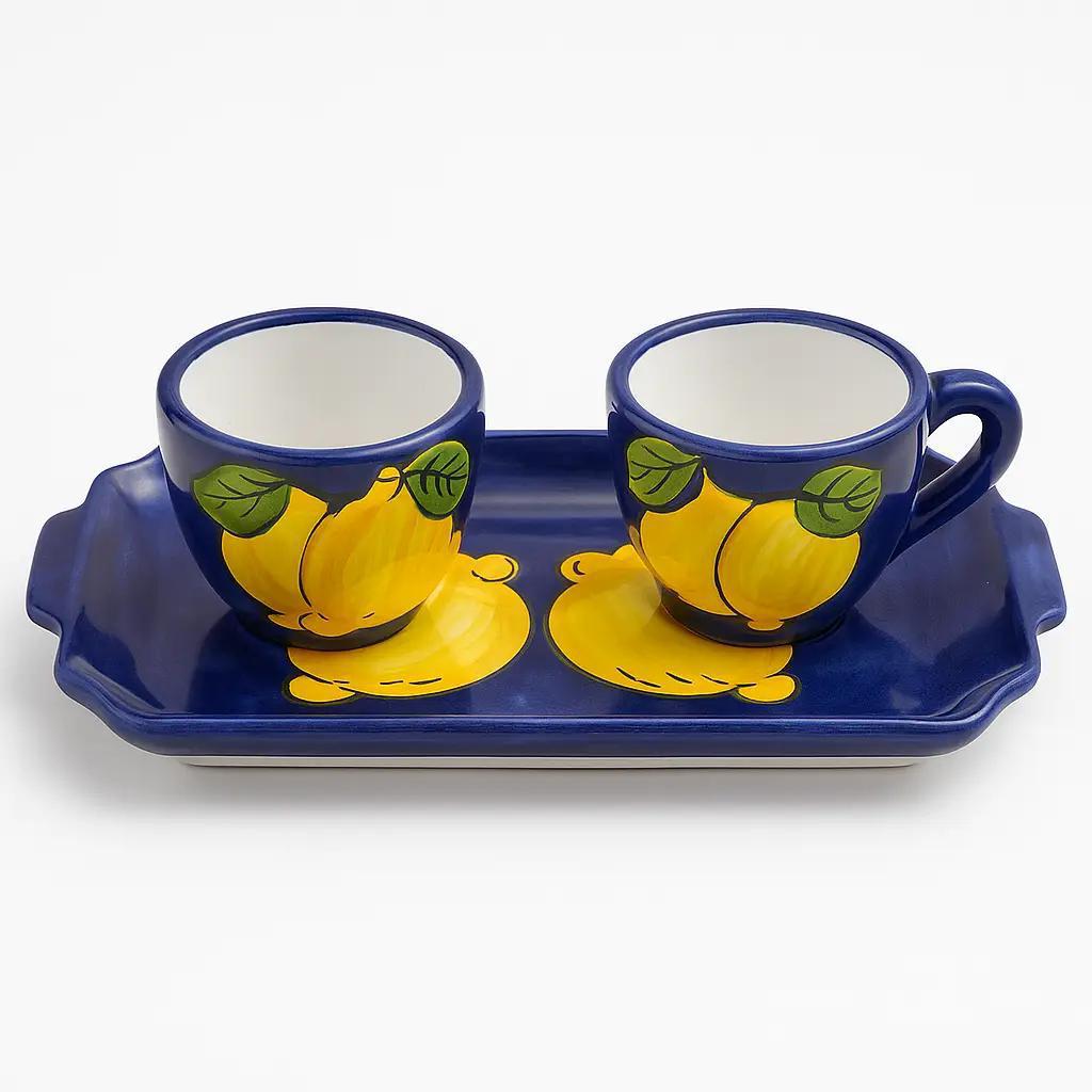 Espresso Cup Set with Tray – Lemon Design