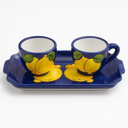 Espresso Cup Set with Tray – Lemon Design