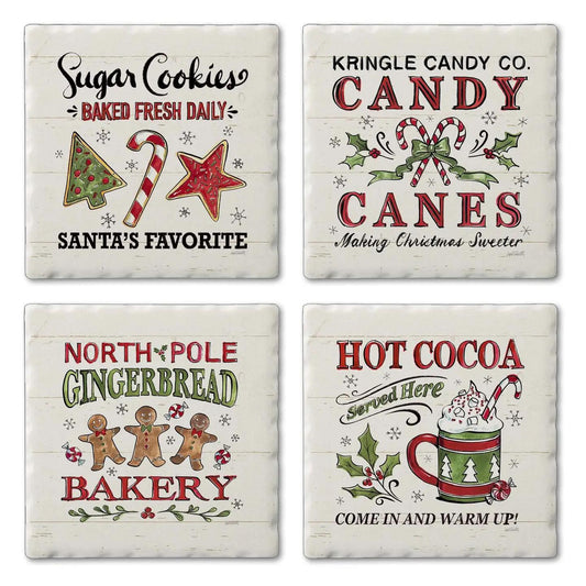 Christmas Treats Assorted Image Tumbled Tile Coaster 4 Pack