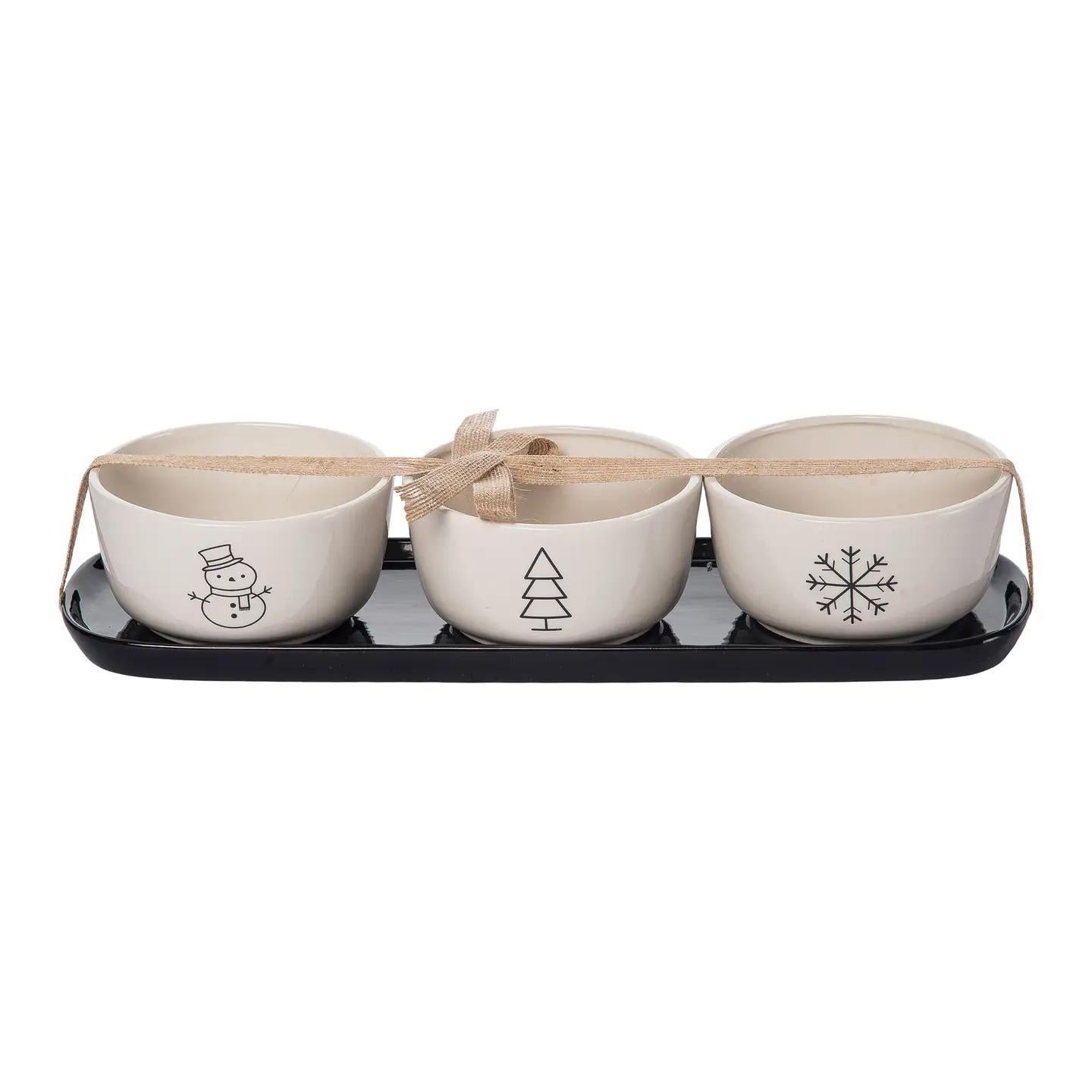 Dolomite Holiday Icon Dip Bowls & Tray Set 4 Pieces