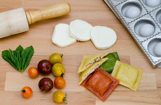 Heirloom Tomato & Fresh Mozzarella Ravioli in Basil, Tomato & Egg Doughs