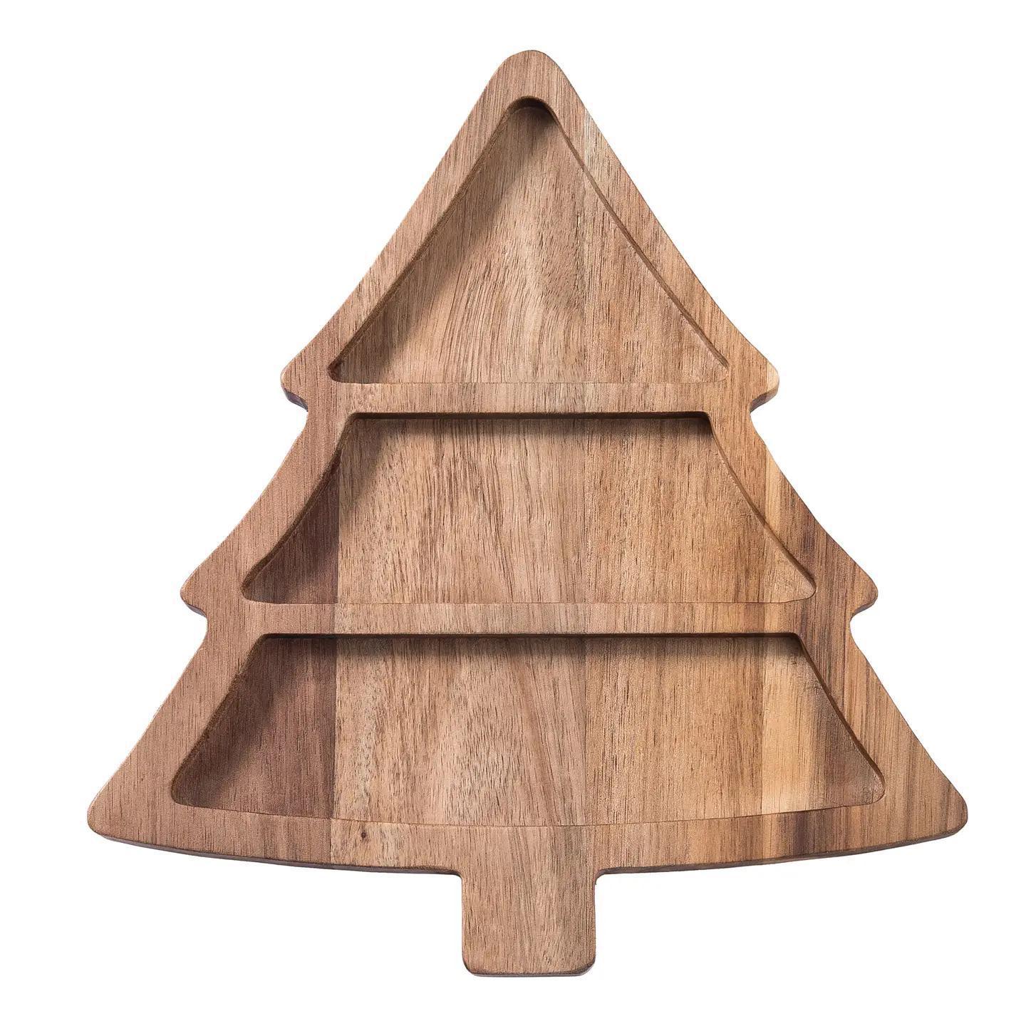 Wood Brown Christmas Tree Serving Platter