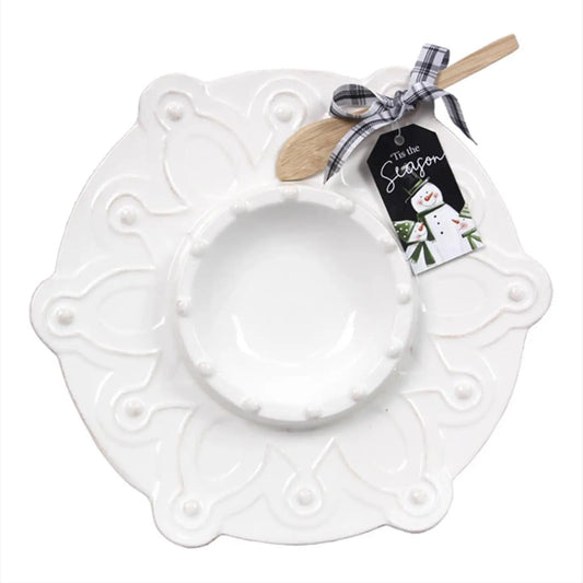 Ceramic Twas the Night Chip & Dip with Wooden Spreader