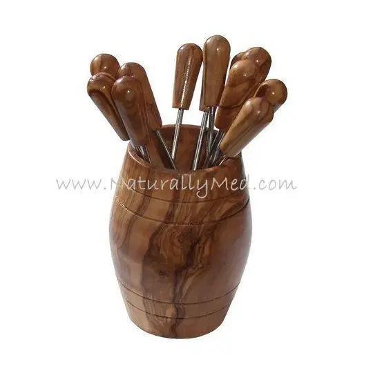 Olive Wood Barrel with 6 Olive Picks