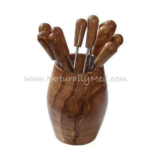 Olive Wood Barrel with 6 Olive Picks