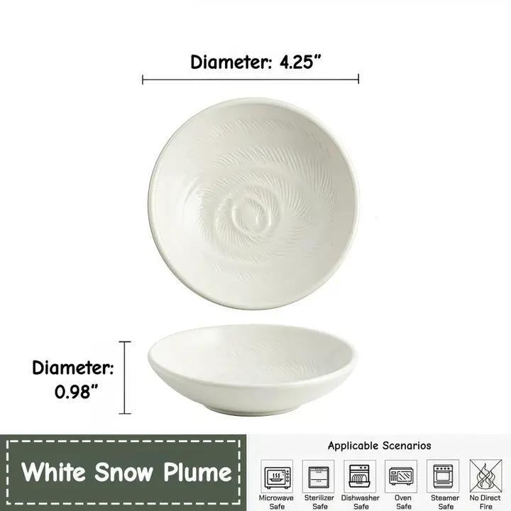 Plume Shadow Ceramic Dipping/Sauce Dish (4.25") | White Snow