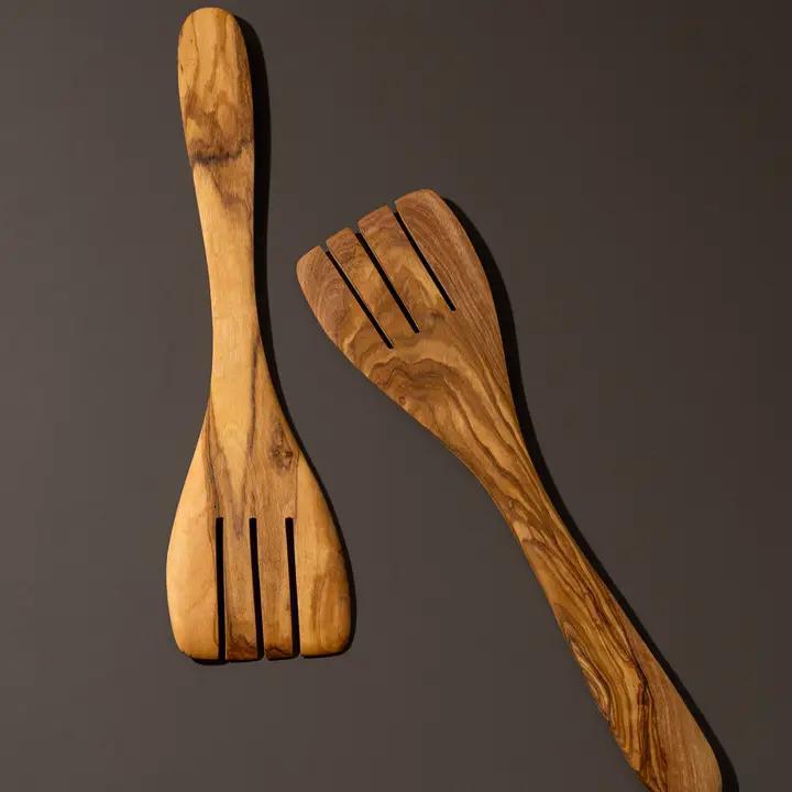 Natural Olive Wood Serving Spatula Forks