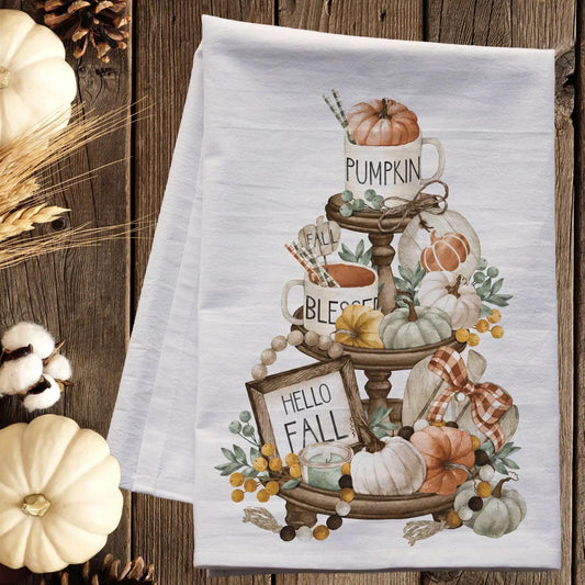 Hello Fall Farmhouse Tier Tray Flour Sack Tea Towel
