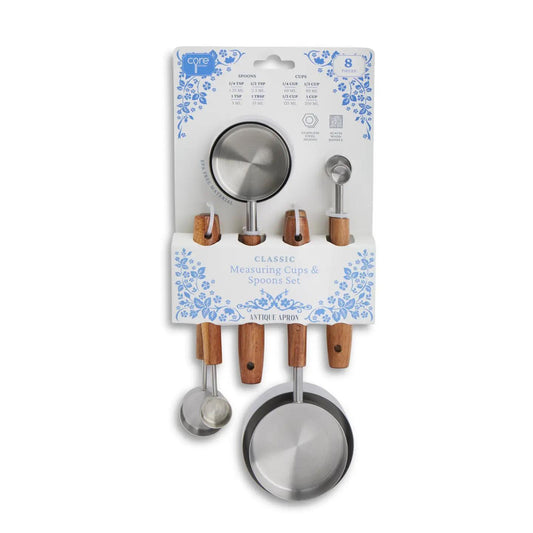8pc Classic Acacia Handle Measuring Cups and Spoons Set