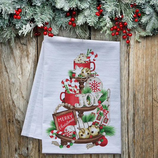 Christmas Farmhouse Tier Tray Flour Sack Tea Towel
