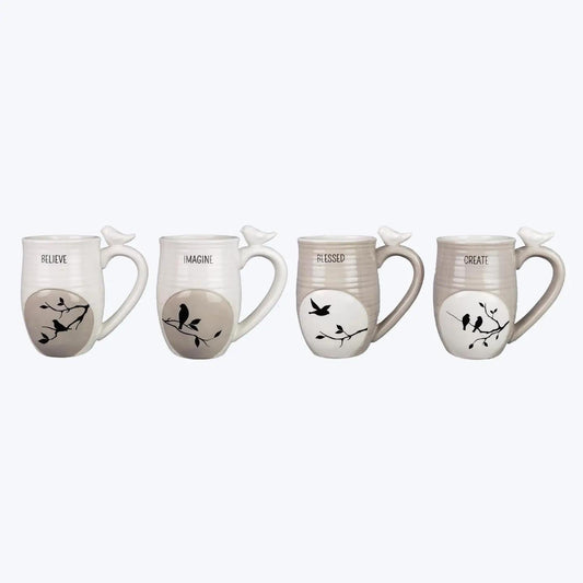 Ceramic Mugs with Bird Accent