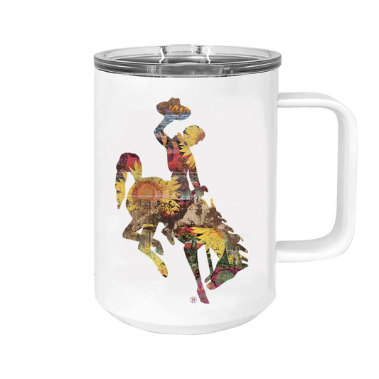 Summer Sunflower Wyoming Steamboat Bucking Horse Travel Mug