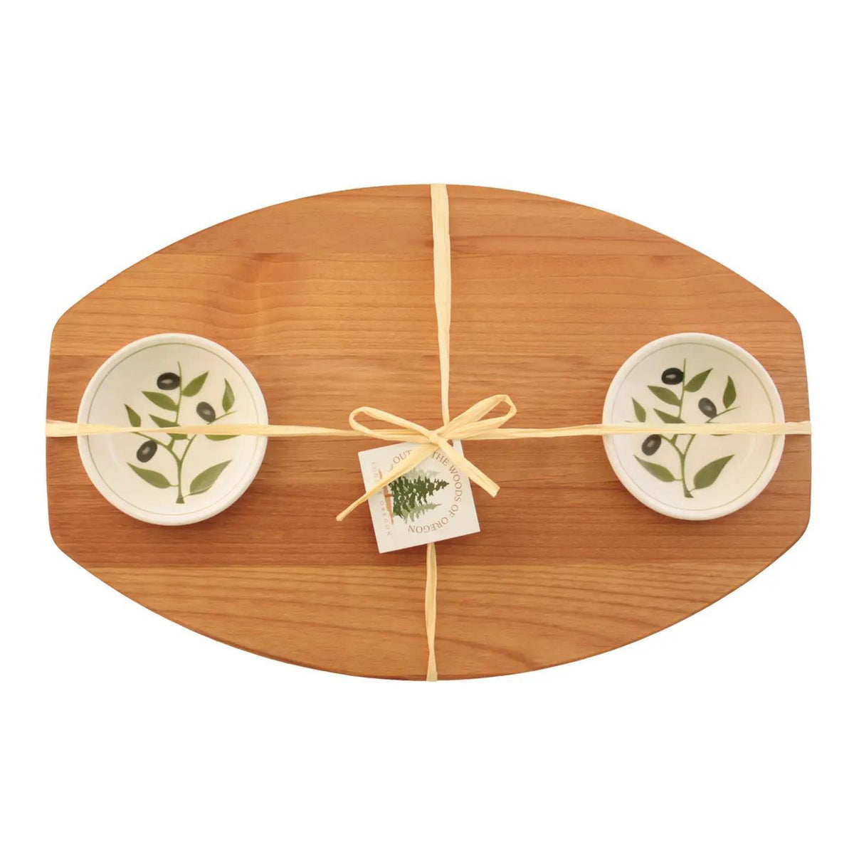 Double Bread and Oil Serving Board with Olive Branch Bowls