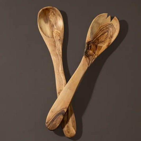 Natural Olive Wood Utensils Serving Set