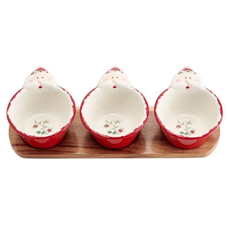 Santa Dip Bowl With Wood Base