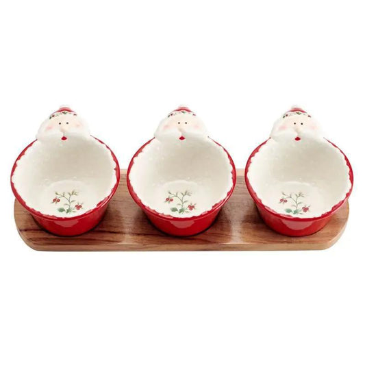 Santa Dip Bowl With Wood Base