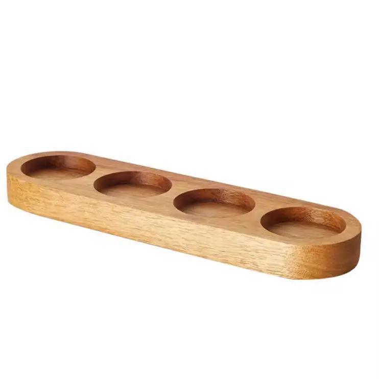 Acacia Wood 4-Slot Spice Jar Organizer and Tray