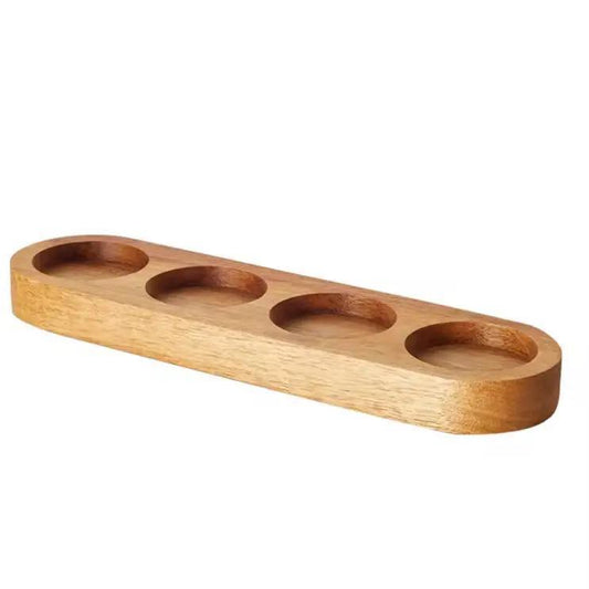Acacia Wood 4-Slot Spice Jar Organizer and Tray
