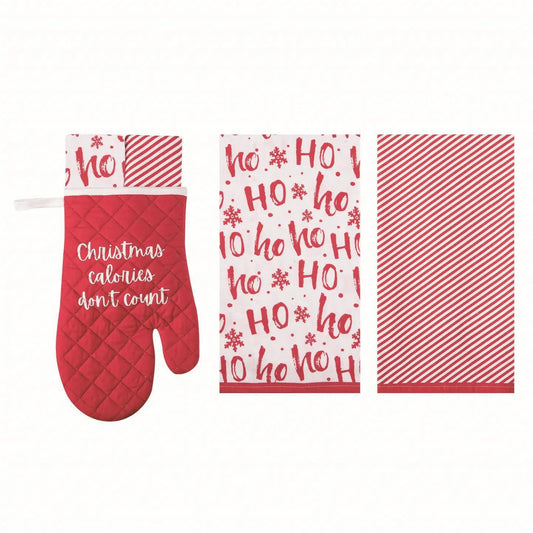 Holiday Red Oven Mitt & Tea Towels Gift Set